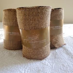 NWT Jaclyn Smith Burlap Winter Wonderland Holiday Ribbob